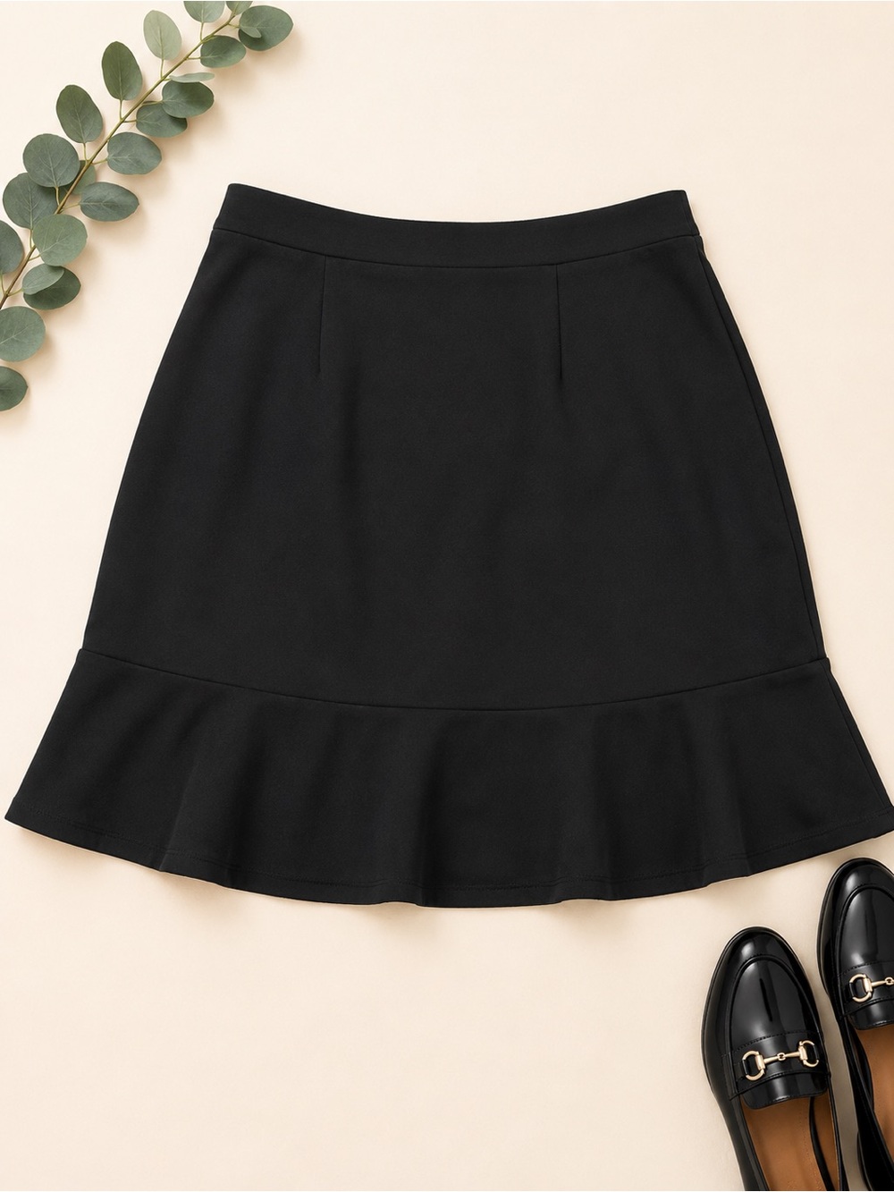 LOFT Petites Black Flounce Hem Skirt Large Petite LP Stretch